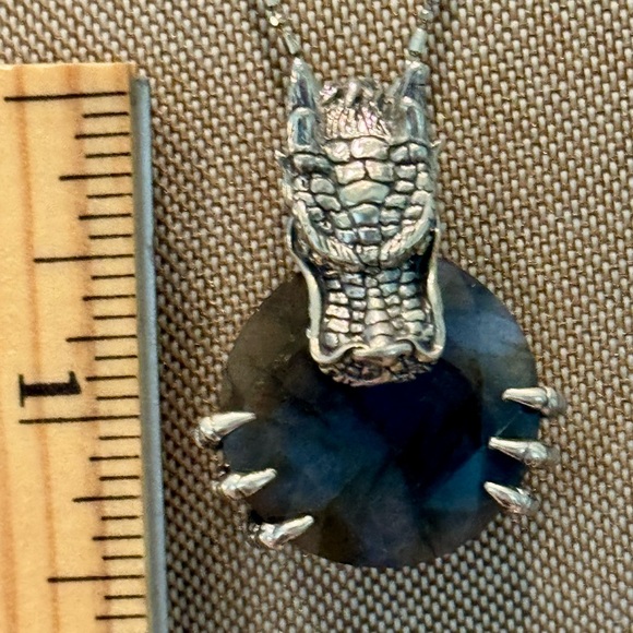 Sterling Silver And 18K Dragon Claw 3-D Pendant with Labradorite Stone on - Picture 5 of 5